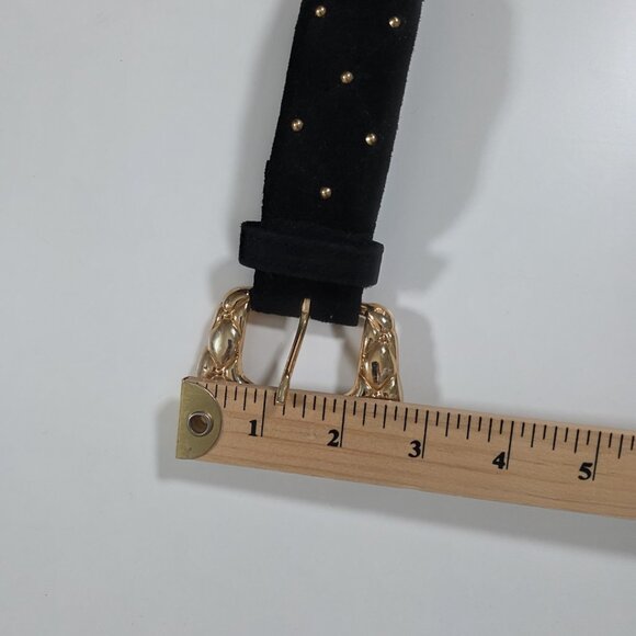 Leather Quilted Studded Belt Womens Black Gold Tone Metal Buckle Whimsigoth Y2K - Picture 6 of 10